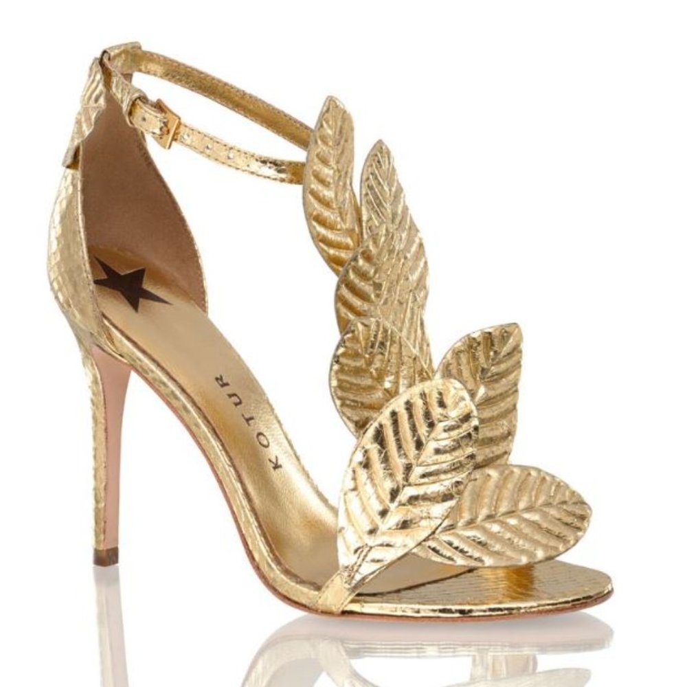 Kotur Gold Leaf Ankle-Strap Stiletto Sandal As Seen On Jessica Alba